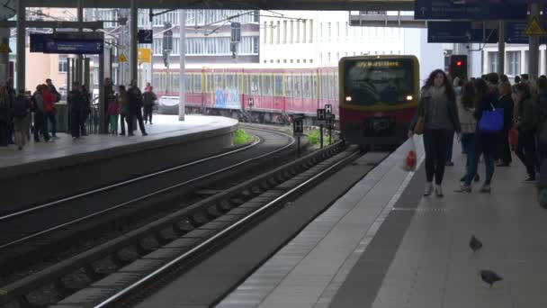 Een Trein Arriveert Een Station — Stockvideo
