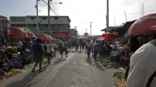 Μια Πολυσύχναστη Αγορά Τροφίμων Δρόμο Στην Αϊτή — Αρχείο Βίντεο