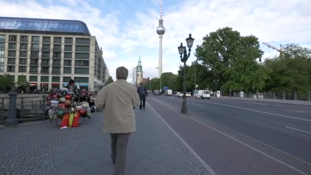 People Bridge Berlin Tower — Stock video