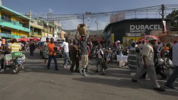 Drukke Straat Haïti — Stockvideo