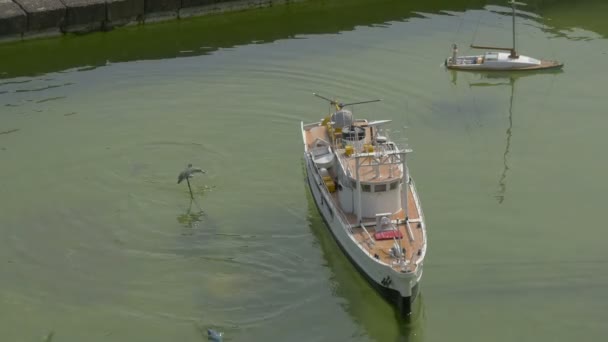 Miniature Ship Anchored Mini Europe — Stock Video