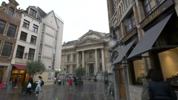 Gran Edificio Con Columnas Día Lluvioso — Vídeo de stock