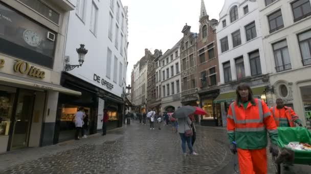 Une Rue Commerçante Jour Pluie — Video