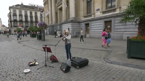 Eine Frau Spielt Auf Einer Straße Ein Instrument — Stockvideo