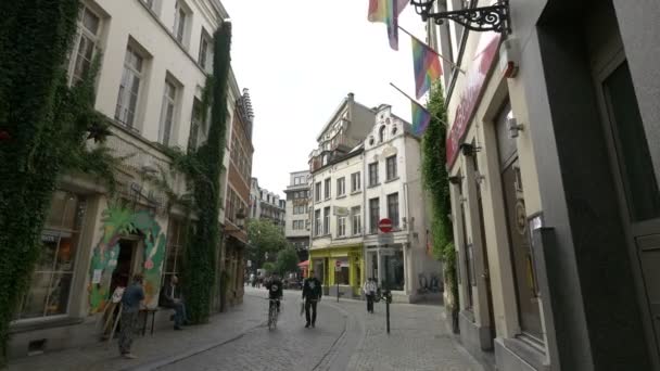 Het Stadsleven Een Achterstraatje Brussel — Stockvideo