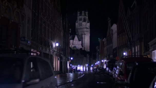 Catedral São Salvador Noite Bruges — Vídeo de Stock
