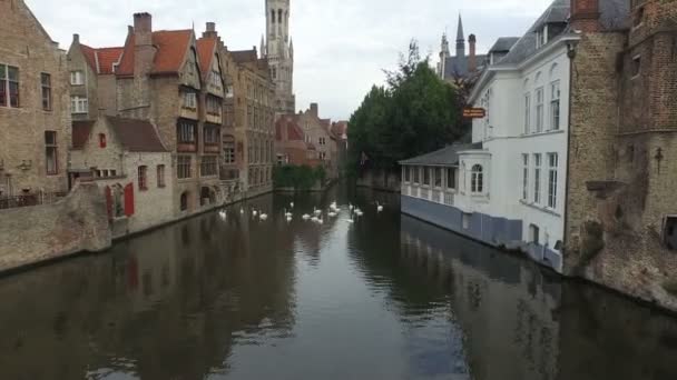 Dijver Kanalı Nın Bruges Deki Binaların Hava Görüntüleri — Stok video
