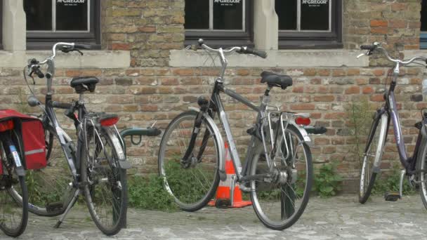 Bicycles Parked Next Building — Stock Video