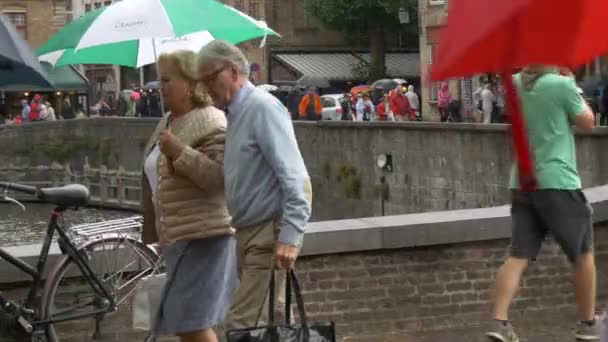 Old Couple Tourists Walking Street — Vídeos de Stock