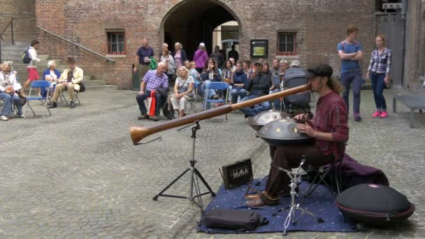 Artista Rua Tocando Instrumentos — Vídeo de Stock