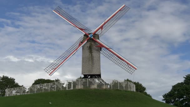 Sint Janshuismolen Větrný Mlýn Bruggách — Stock video