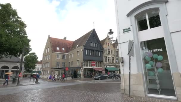 Přeplněná Ulice Vlamingstraat Bruges — Stock video
