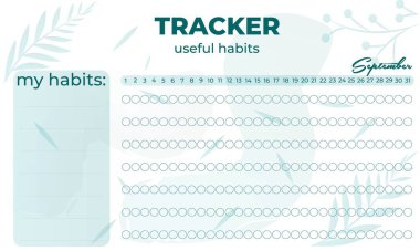 Yeşil ellementli modern iz sürücü. Eylül Planlayıcısı yararlı alışkanlıklar