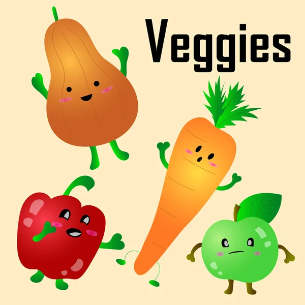 Cartoon Vector Illustration of Funny Vegetables — Stock Vector