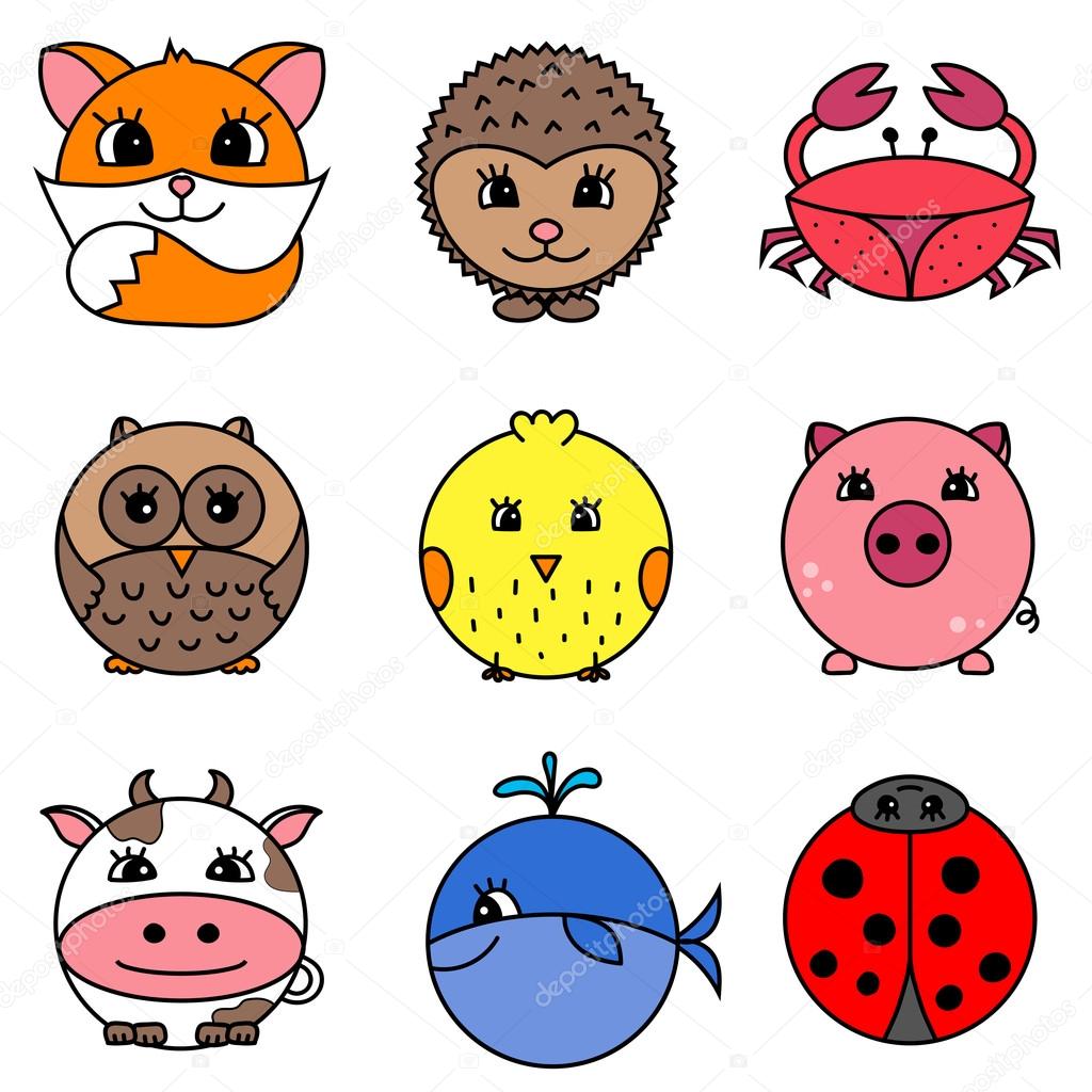 Cute cartoon circle animals collection Stock Vector Image by ©Lusiola  #83528390