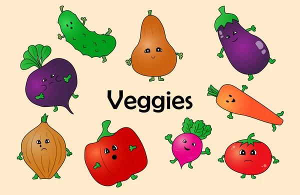 Dibujos animados Vector Ilustración de verduras divertidas — Vector de stock