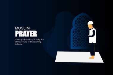 Düz Çizim Müslüman Salah veya Dua Şablonu