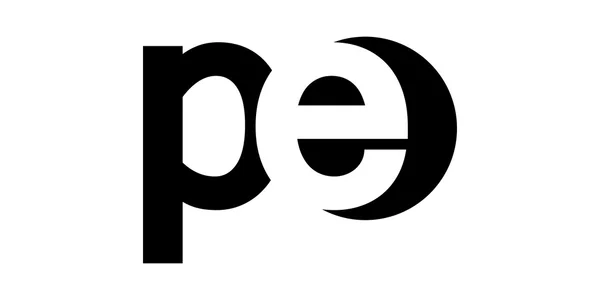 モノグラム否定的なスペース文字ロゴ pe、p e — ストックベクタ