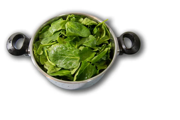 Nutritious Spinach Saucepan Isolated White Background — Stock Photo, Image