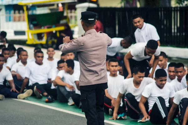 Sorong Zachodnia Papua Indonezja Sierpnia 2021 Fizyczny Rozwój Indonezyjskiej Policji — Zdjęcie stockowe