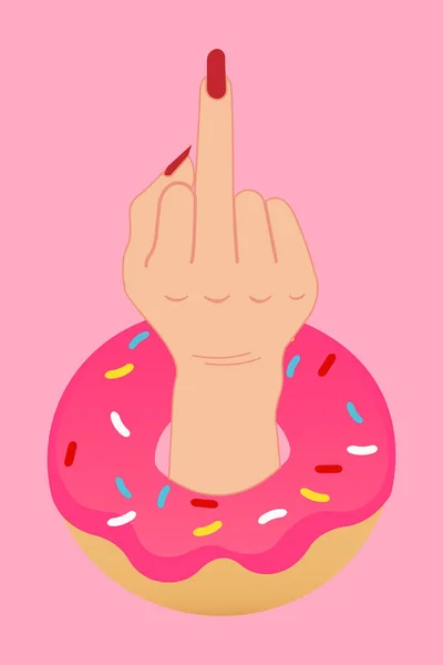 Vecteur Plat Dessin Animé Main Donut Personnage — Image vectorielle