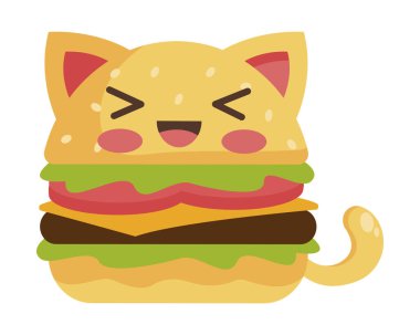kedi burger karakter vektör tasarımı