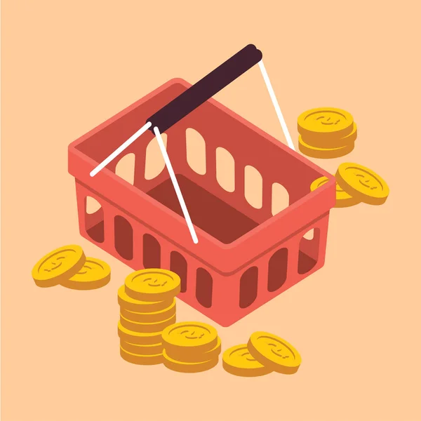 Basket Coins Illustration Vector — Stockový vektor