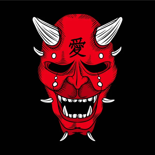 Japonés Rojo Demonio Samurai Ilustración Vector — Vector de stock