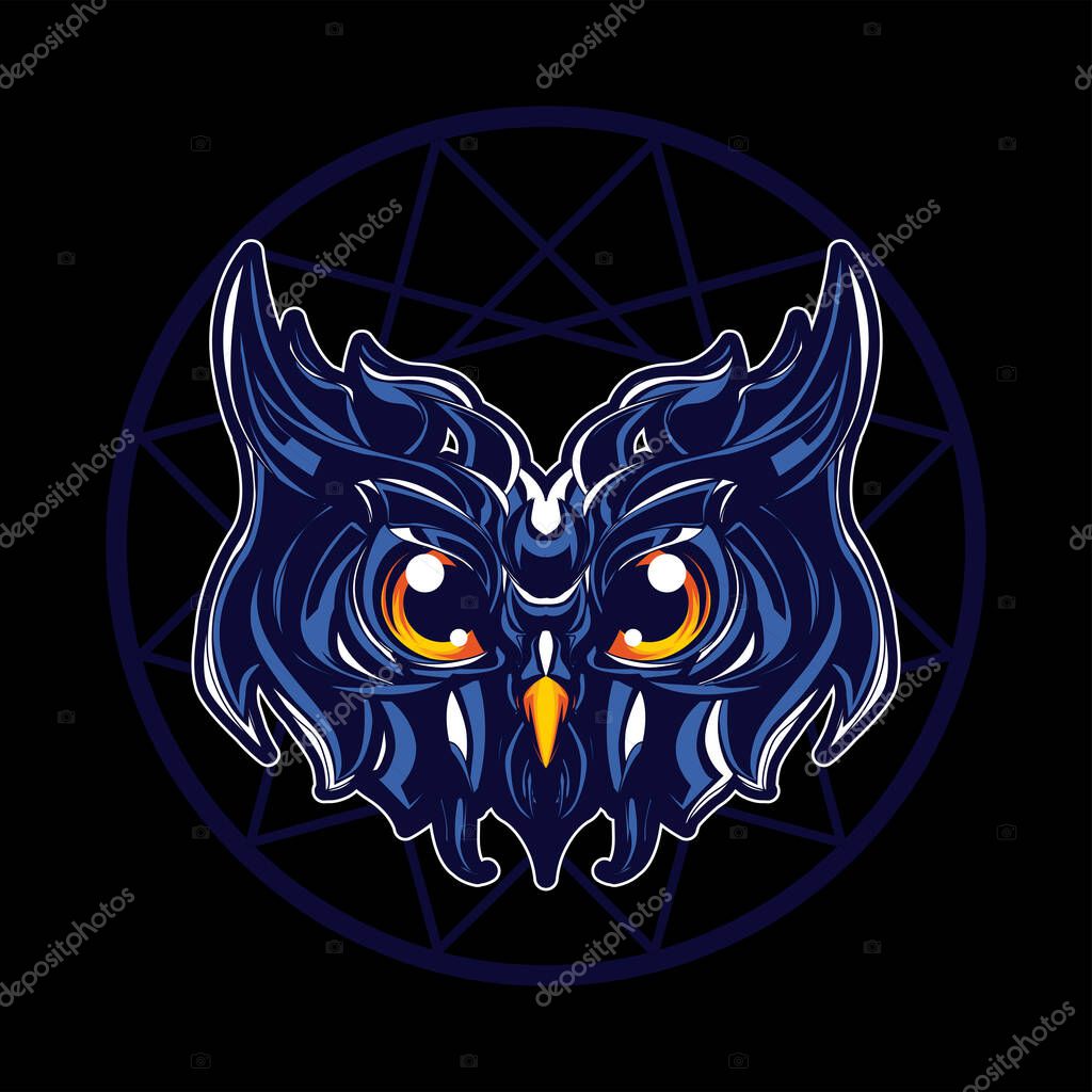Cute blue owl head vector