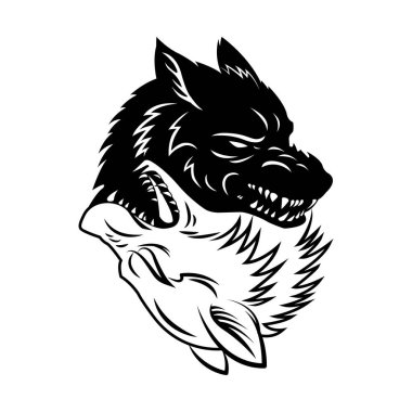 vektör iki siyah ve beyaz kurt başları