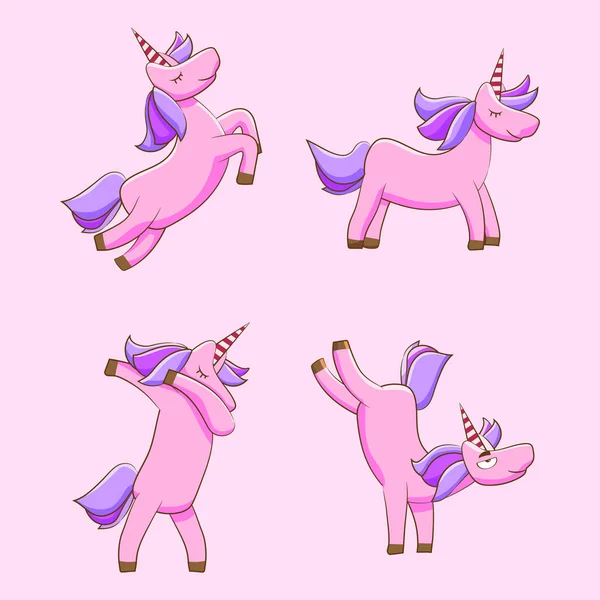 Cute Rainbow Unicorn Vector Set - Stok Vektor