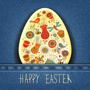 Denim arka plan üzerinde Paskalya yortusu yumurta