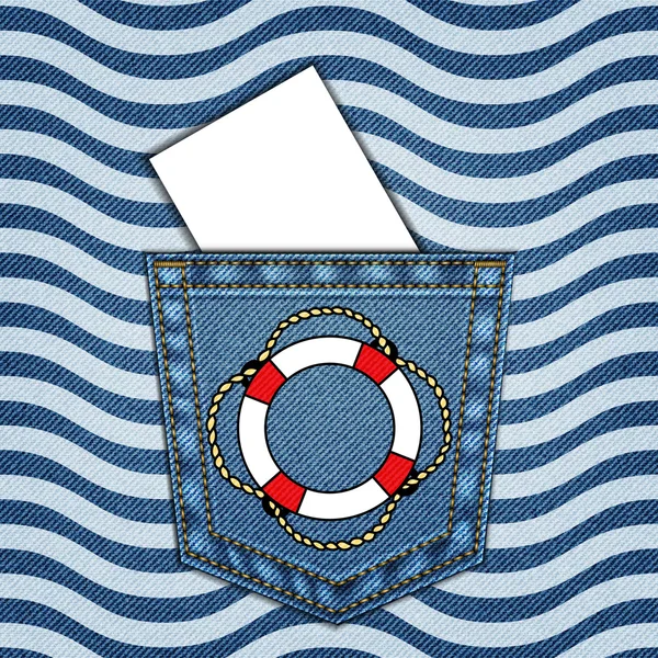 Fondo de mezclilla con bolsillo Jeans y patrón de mar — Vector de stock