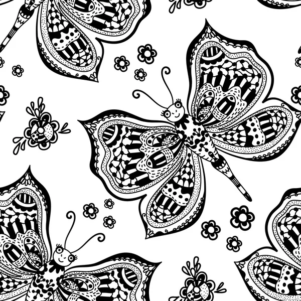 Mariposa dibujada a mano patrón sin costura — Archivo Imágenes Vectoriales