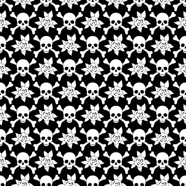 Calaveras patrón sin costuras sobre fondo negro — Archivo Imágenes Vectoriales