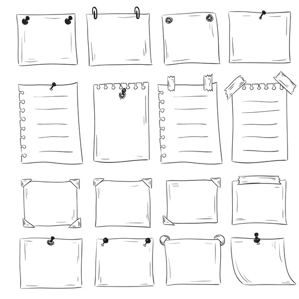 Ensemble de notes en papier dessinées à la main — Image vectorielle