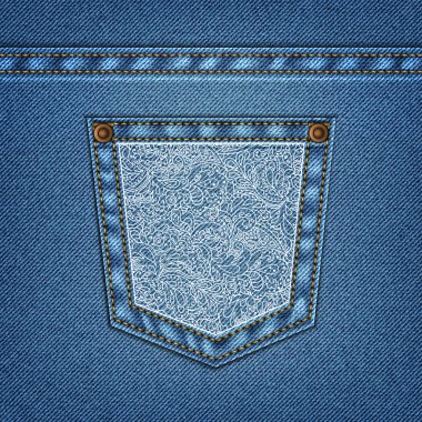 Denim background with ornate floral pattern clipart