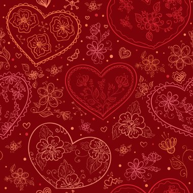 floral pattern with hearts in vector.