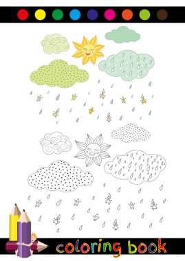 Boyama kitabı veya sayfa karikatür çizimi komik güneş çocuklar için