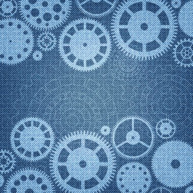 Denim arka plan ile cogwheels