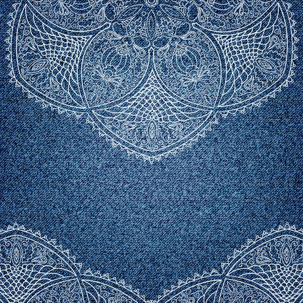 Carte de vœux en denim avec motif dentelle — Image vectorielle