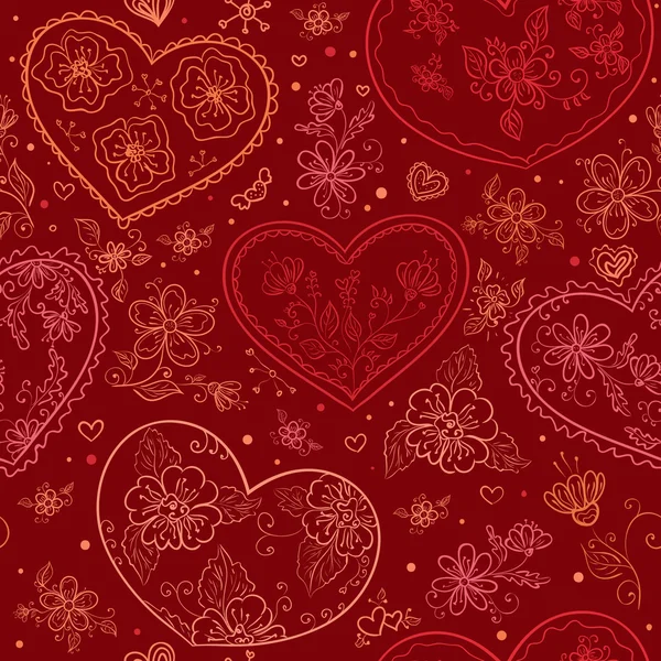 Floral pattern with hearts in vector. — Stock Vector