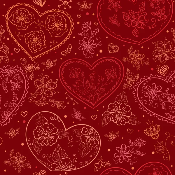 Floral pattern with hearts in vector. — 图库矢量图片