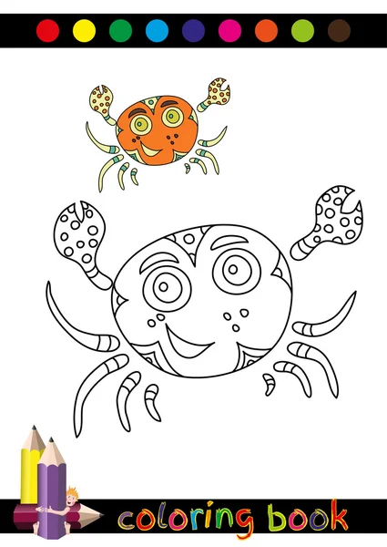 Libro para colorear o ilustración de dibujos animados de página de cangrejo divertido para niños — Vector de stock