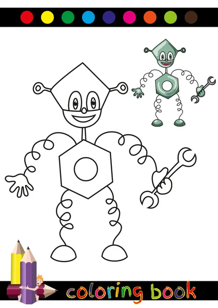 Illustrazione da colorare del fumetto o della pagina di robot divertente per i bambini — Vettoriale Stock