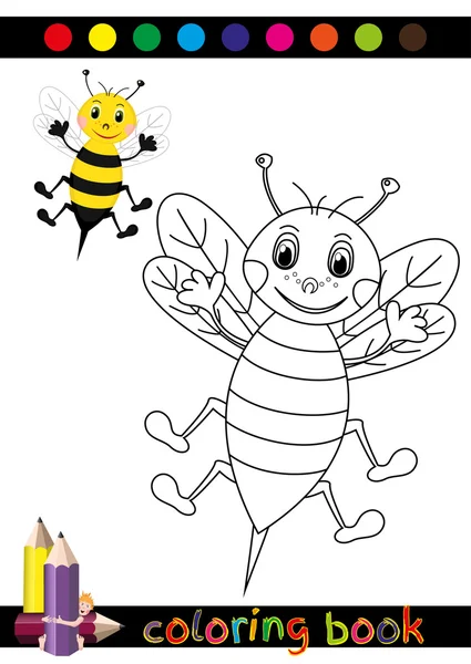 Libro o pagina da colorare Illustrazione del fumetto del ragazzo divertente dell'ape per i bambini — Vettoriale Stock