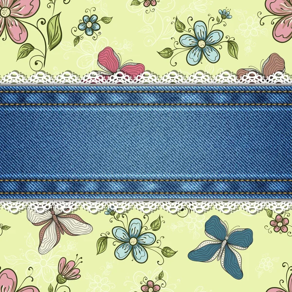 Fondo de mezclilla con patrón floral adornado — Vector de stock