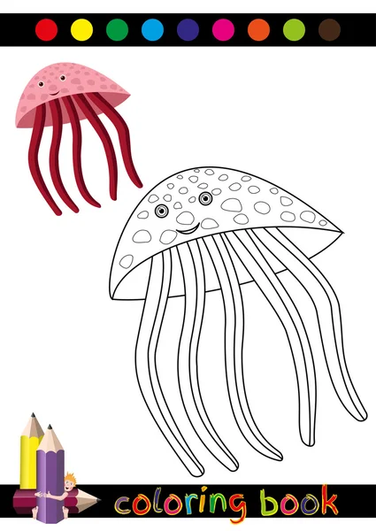 Libro da colorare o pagina Cartone animato Illustrazione di meduse divertenti per bambini — Vettoriale Stock