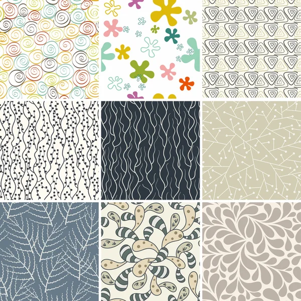 Conjunto de nueve patrones florales de colores sin costura en el vector (azulejos sin costura ). — Vector de stock