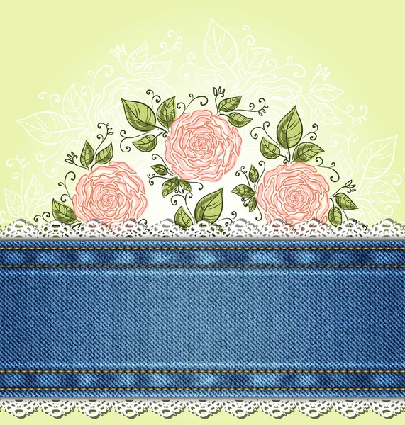 Fond en denim avec motif floral orné — Image vectorielle